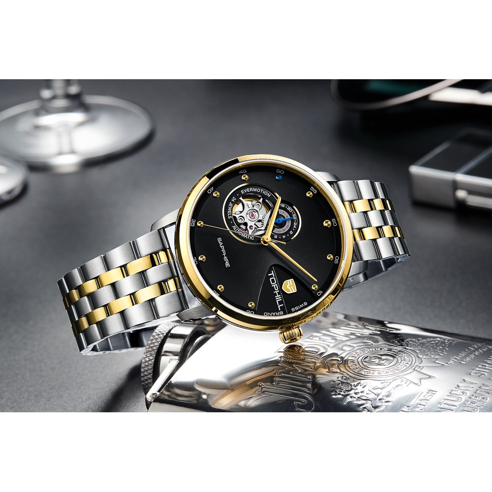 Đồng hồ nam chính hãng TOPHILL TW060G.S6158 - Dây thép - kính Saphire