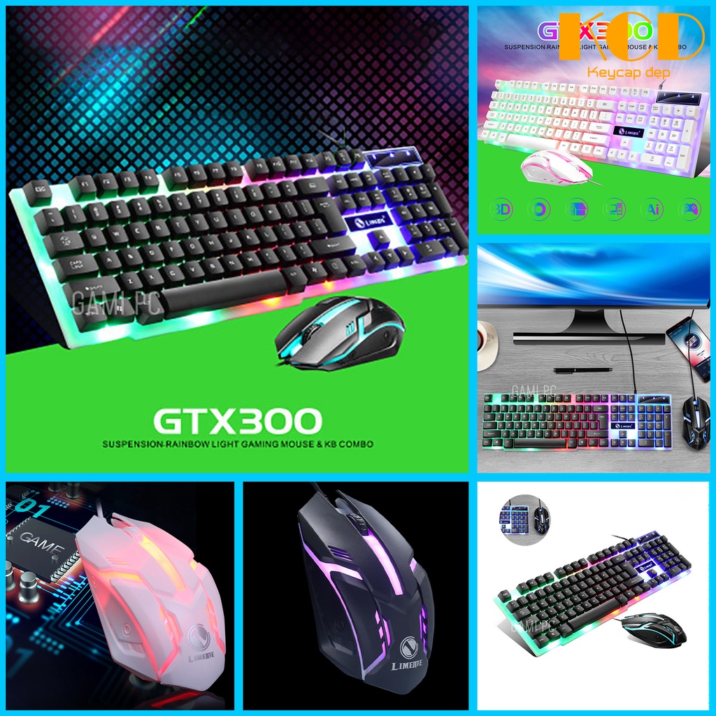 Bộ bàn phím chơi game, chuột chơi game GTX300, bàn phím giả cơ, chuột có dây, LED siêu đẹp, có bảo hành 1 tháng