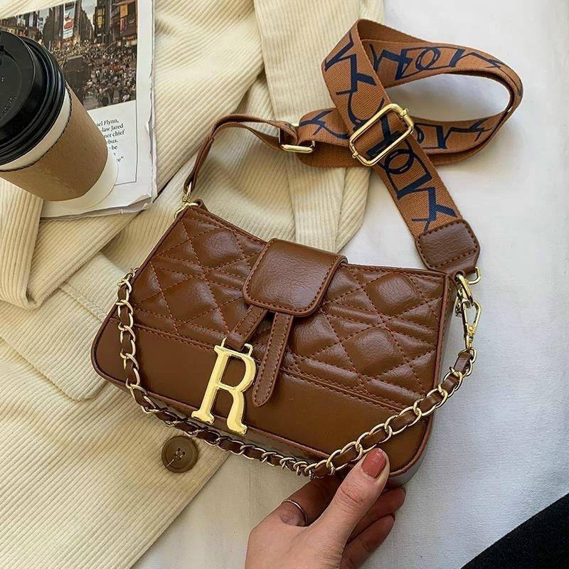 ❣️ FREESHIP ❣️ Túi Xách Nữ, Túi Kẹp Nách Chữ R Kèm Dây Đeo Bản To, Hoạ Tiết Trần Ô Cao Cấp