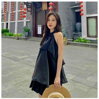 Áo tơ cổ yếm cột nơ cực xinh, áo 2 lớp ngoài tơ trong lụa