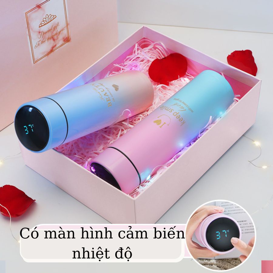 Bình Giữ Nhiệt Kết Hợp Đo Nhiệt Độ Nước Bằng Màn Hình LED Cảm Ứng 4 Màu Macaron