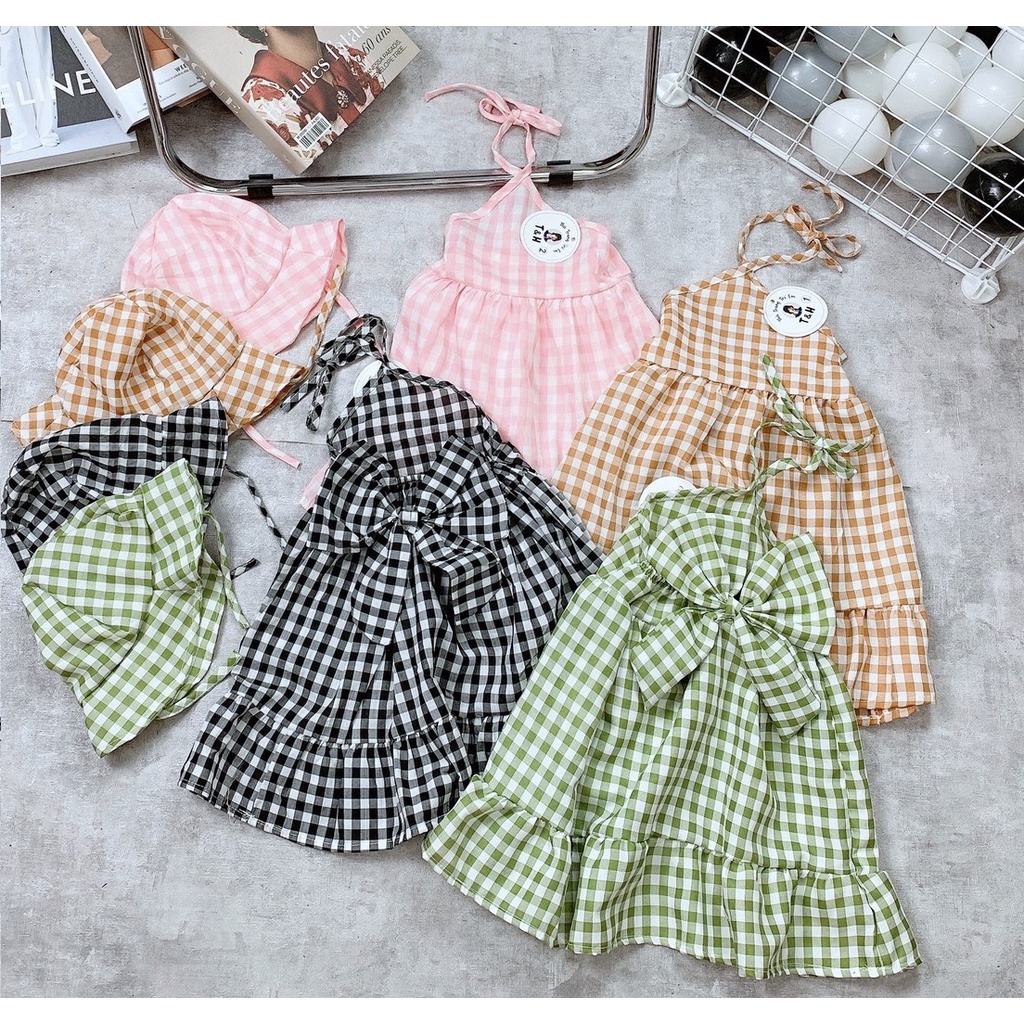 Váy bé gái cotton thô 8-20 kg hai dây sọc xòe xinh xắn, đầm tiểu thư cho bé mặc hè trẻ em nữ 1 2 3 4 5 6 tuổi Đ018