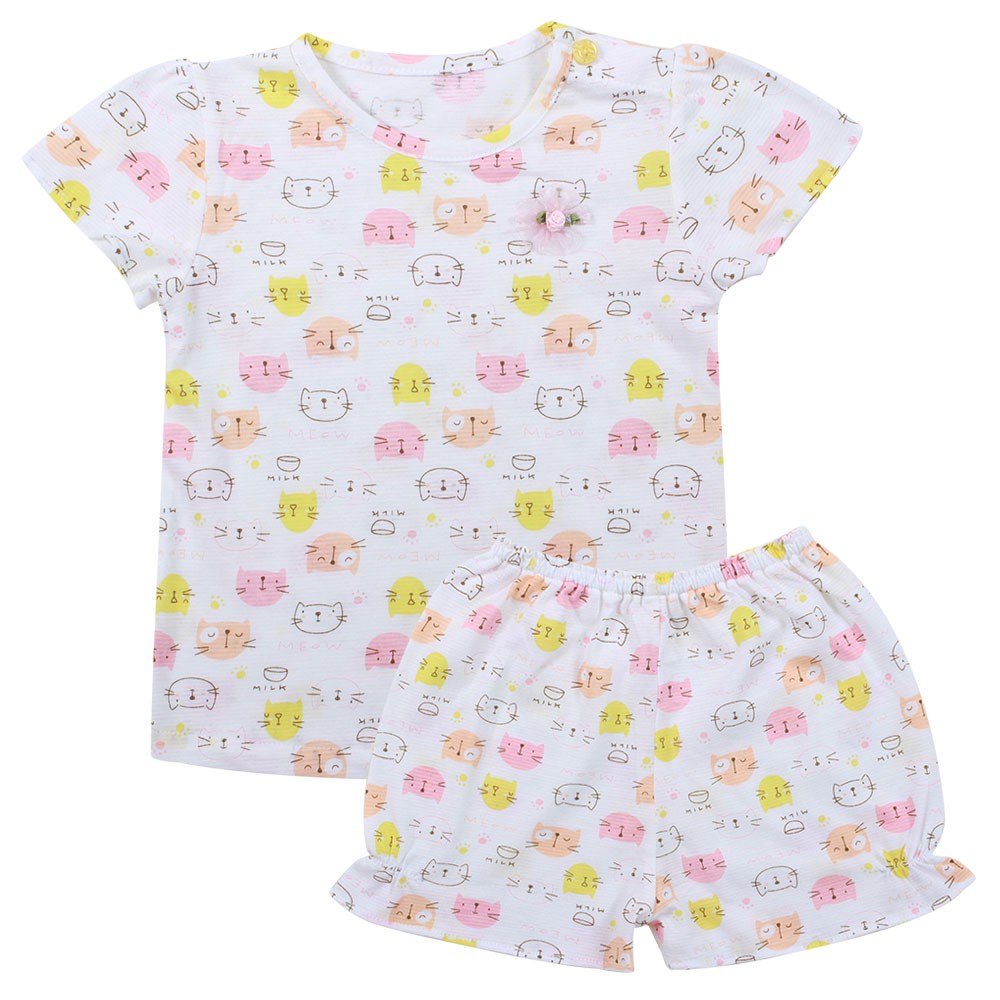 Bộ ngắn bé gái in bông BabyOne-1076