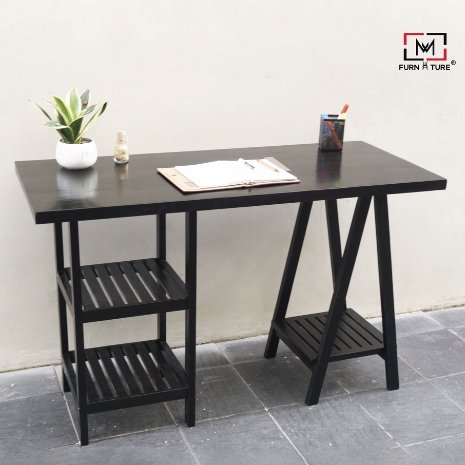 Bàn làm việc lắp ráp gỗ thông tự nhiên 100% thương hiệu MW FURNITURE size 50x120x75 cm màu đen