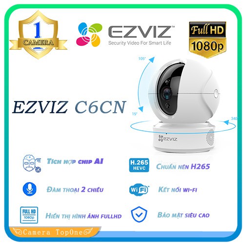 [C6CN 1080P, HOT 2021] CAMERA IP WIFI EZVIZ C6CN 1080p 2.0Mp H.265 FullHD 1920x1080 Chống Ngược Sáng Thực, Tích hợp AI