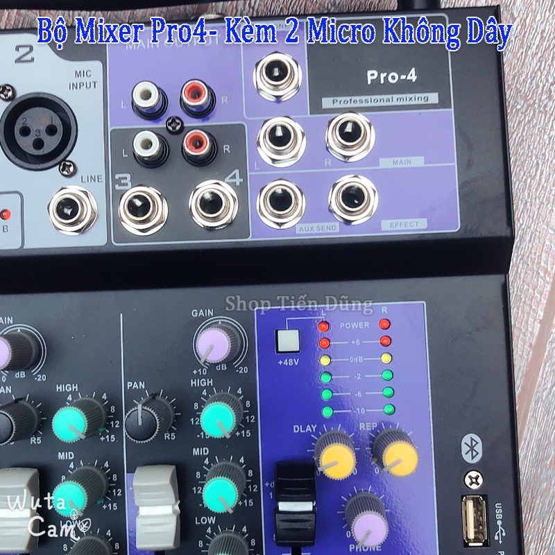 Bộ Mixer Pro4 Bản Nâng Cấp Của Mixer F4 và Mixer G4 Đi Kèm 2 Micro Không Dây, Pro-4 Hỗ Trợ Bluetooth USB  Karaoke live