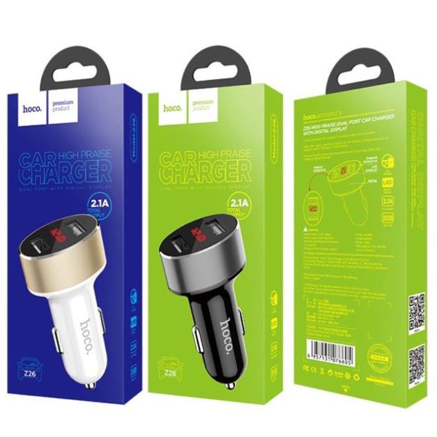 [hoco]TẨU SẠC Ô TÔ 2 CỔNG USB HOCO Z26 SẠC NHANH 2.1A-LED HIỂN THỊ DUNG LƯỢNG ĐIỆN