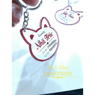 Móc khoá Mica khắc thông tin phun màu & cắt theo yêu cầu