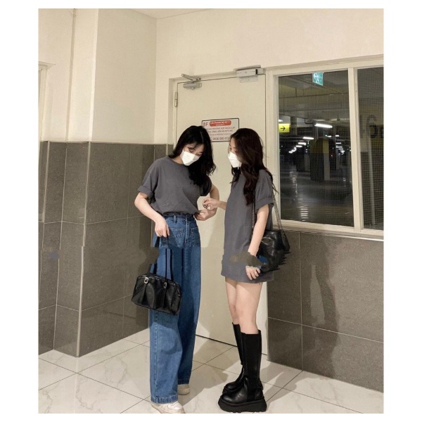 Áo thun trơn nam nữ mặc couple, áo phông basic cổ tròn form rộng tay lỡ, phong cách unisex oversize, QUYNHANHPUKA