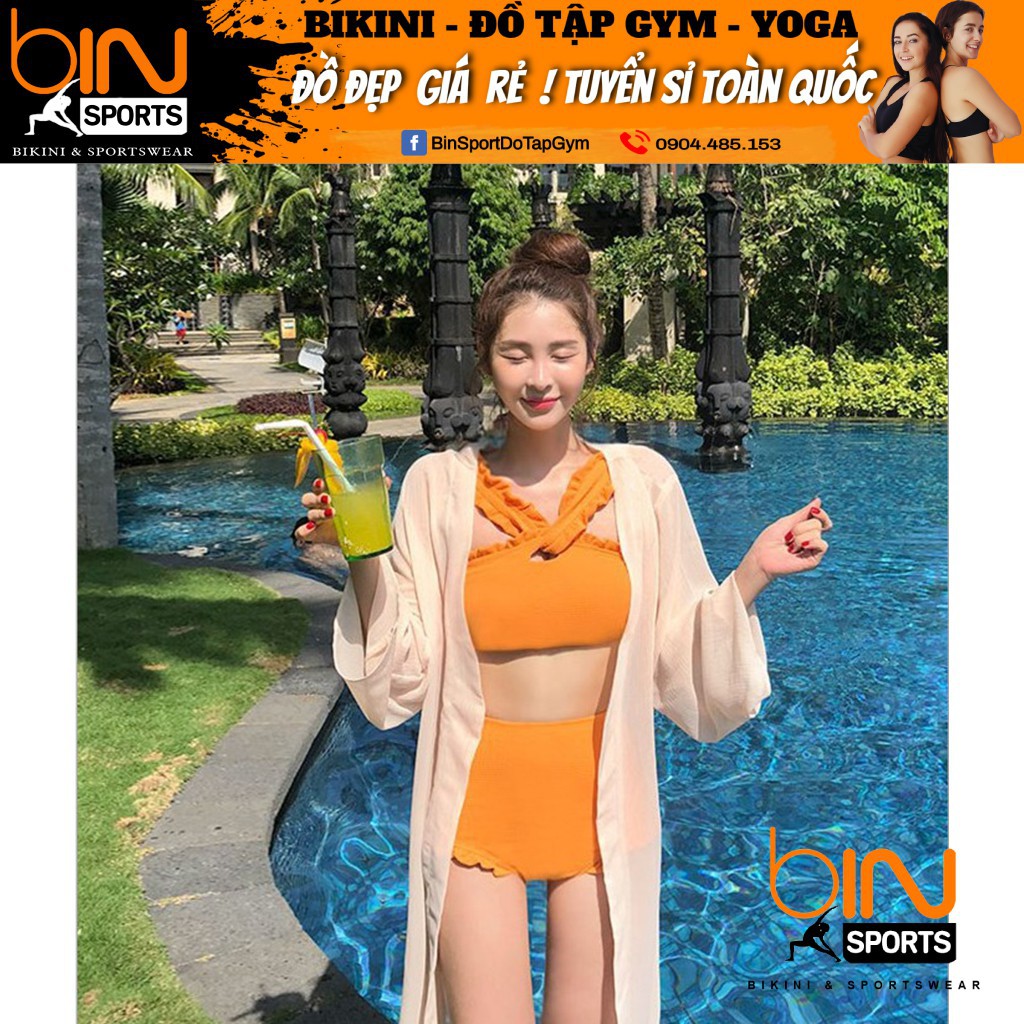 Đồ Bơi Nữ 2 Mảnh Cổ Chéo Màu Vàng Hàng Nhập BHN015