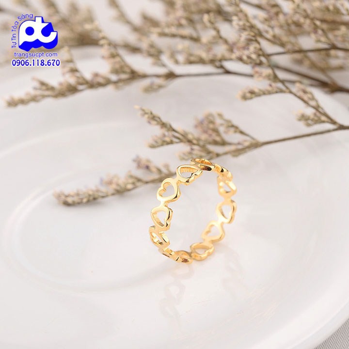 Nhẫn titan nữ trái tim rỗng cách điệu cao cấp thép không gỉ titanium