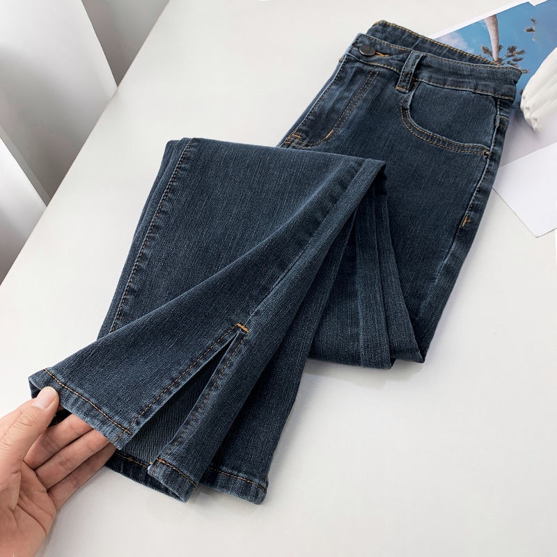 Quần jean dài COZOKC lưng cao dáng rộng thiết kế xẻ tà cá tính