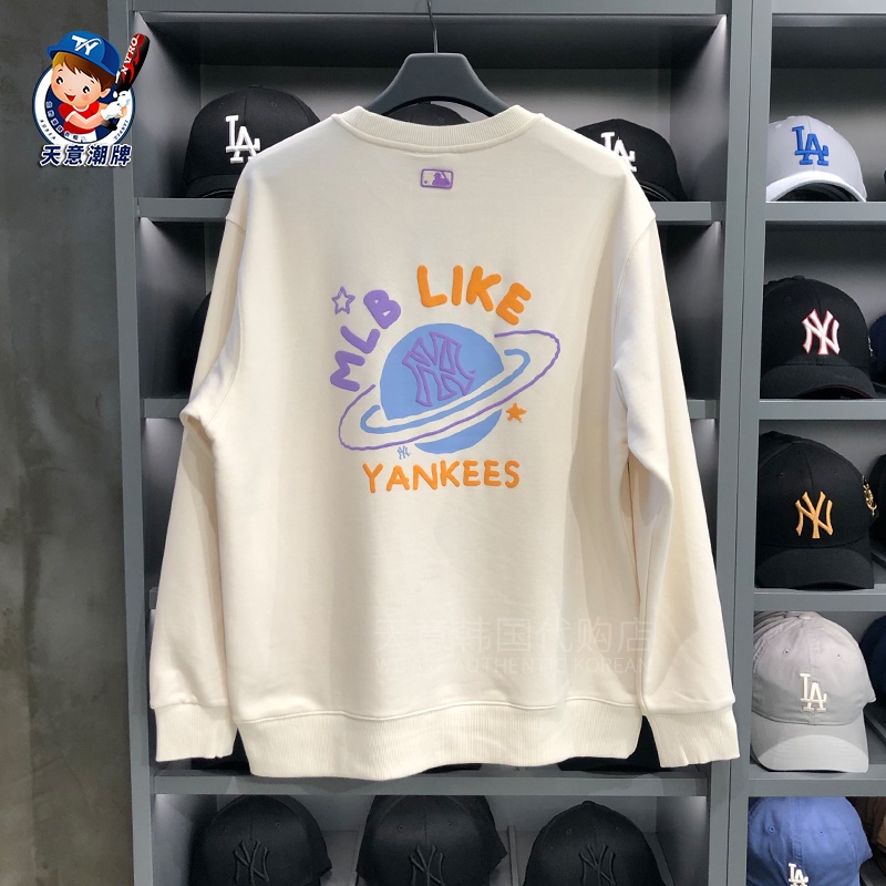 MLB Áo nỉ tay dài in hình hành tinh phong cách Hàn Quốc mới cho nam nữ