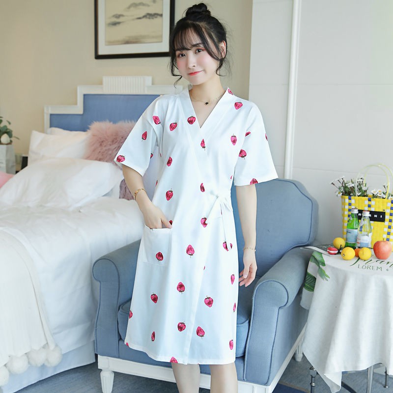 Đầm Ngủ Cotton Kiểu Kimono Nhật Bản Thời Trang Xuân Thu Cho Nữ