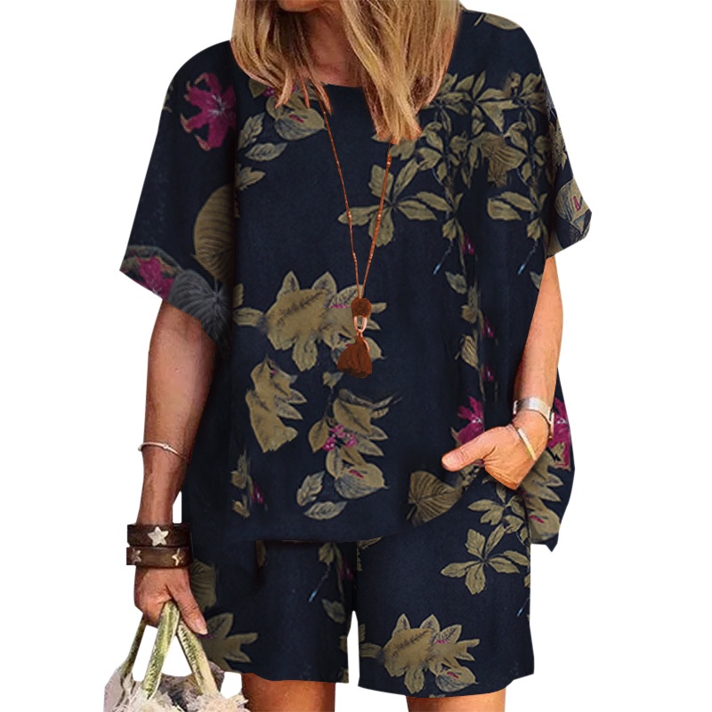 Set áo ngắn tay + quần short lưng cao ống rộng ZANZEA thời trang dành cho nữ