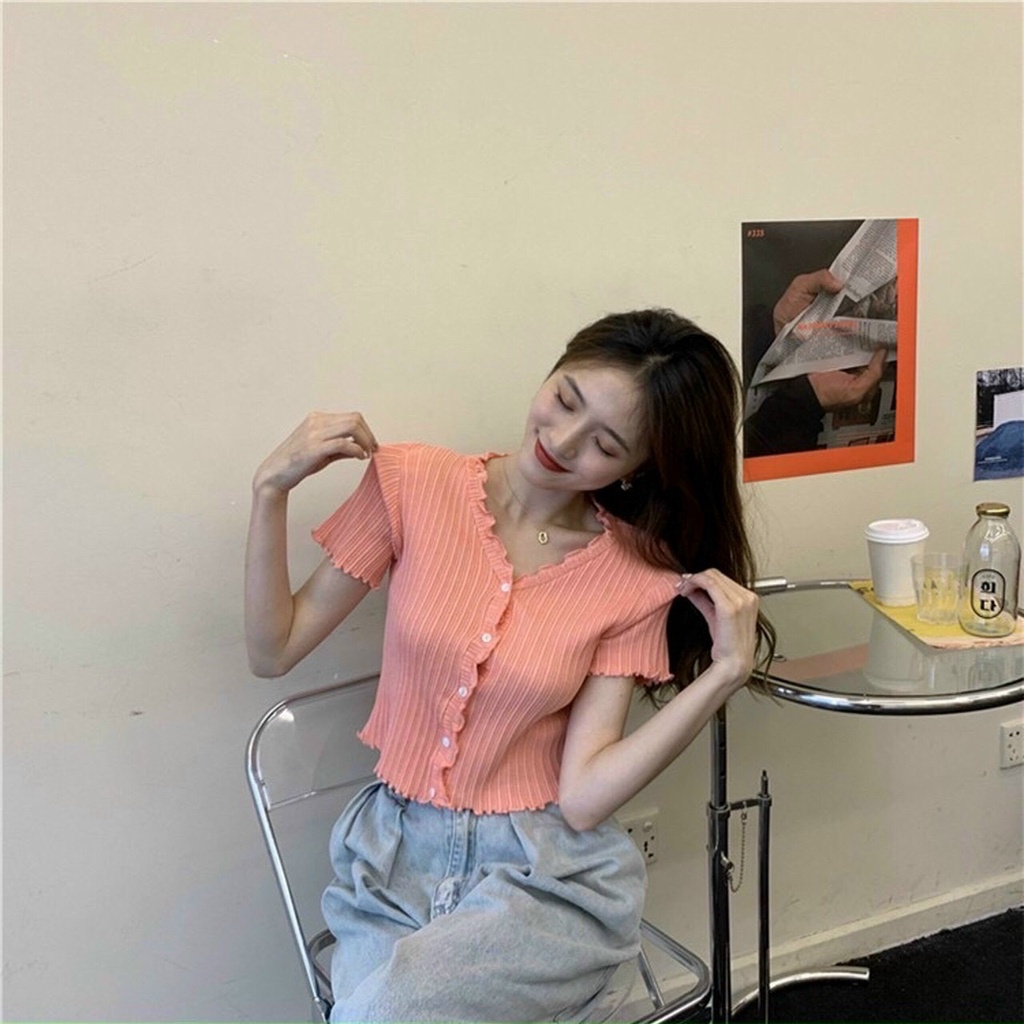 Áo Croptop Dệt Kim Tay Ngắn Thiết Kế Cổ Chữ V Quyến Rũ Chapi CP08 | BigBuy360 - bigbuy360.vn
