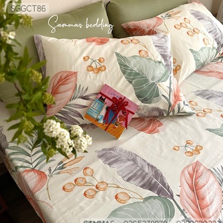 Bộ ga giường lá hồng, cotton 100%, drap giường kèm 2 vỏ gối thoáng mát mùa hè