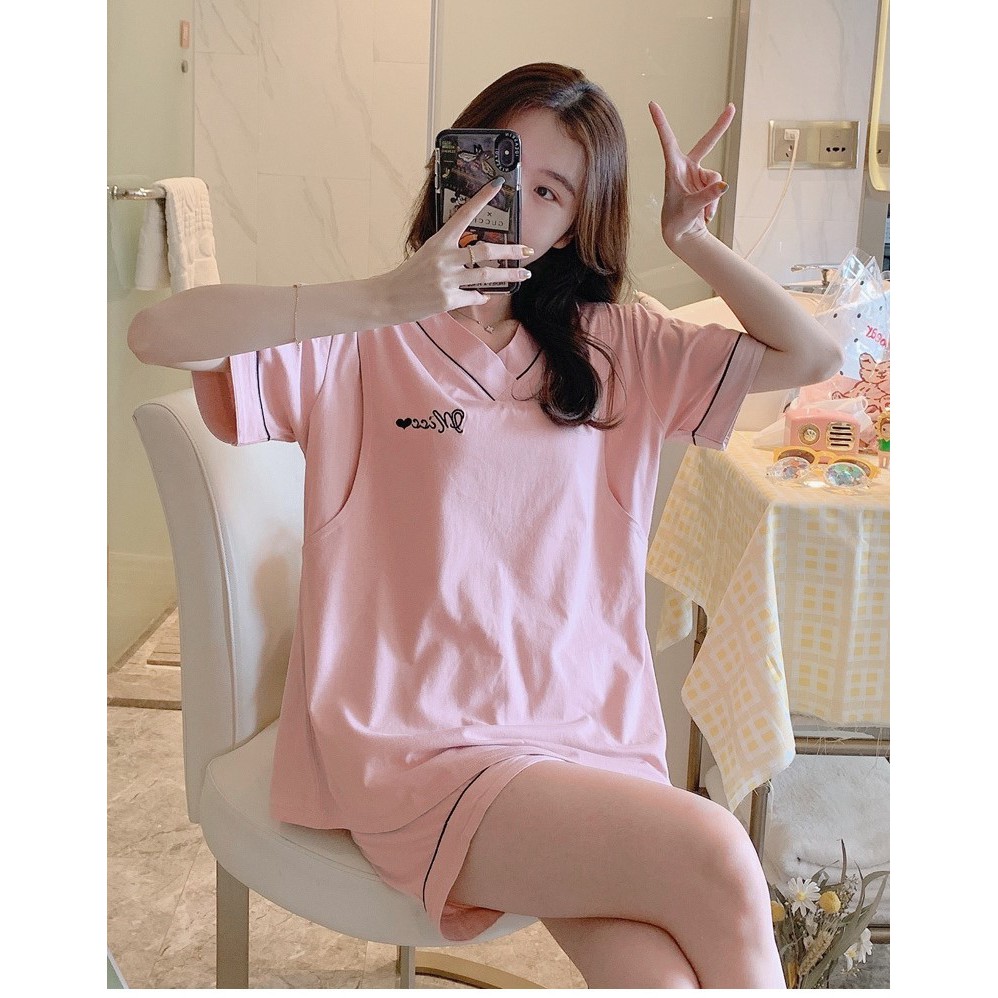 Set Bầu Bộ Bầu Mặc Nhà Sau Sinh Cho Bé Bú Bé Ti-SAQ75