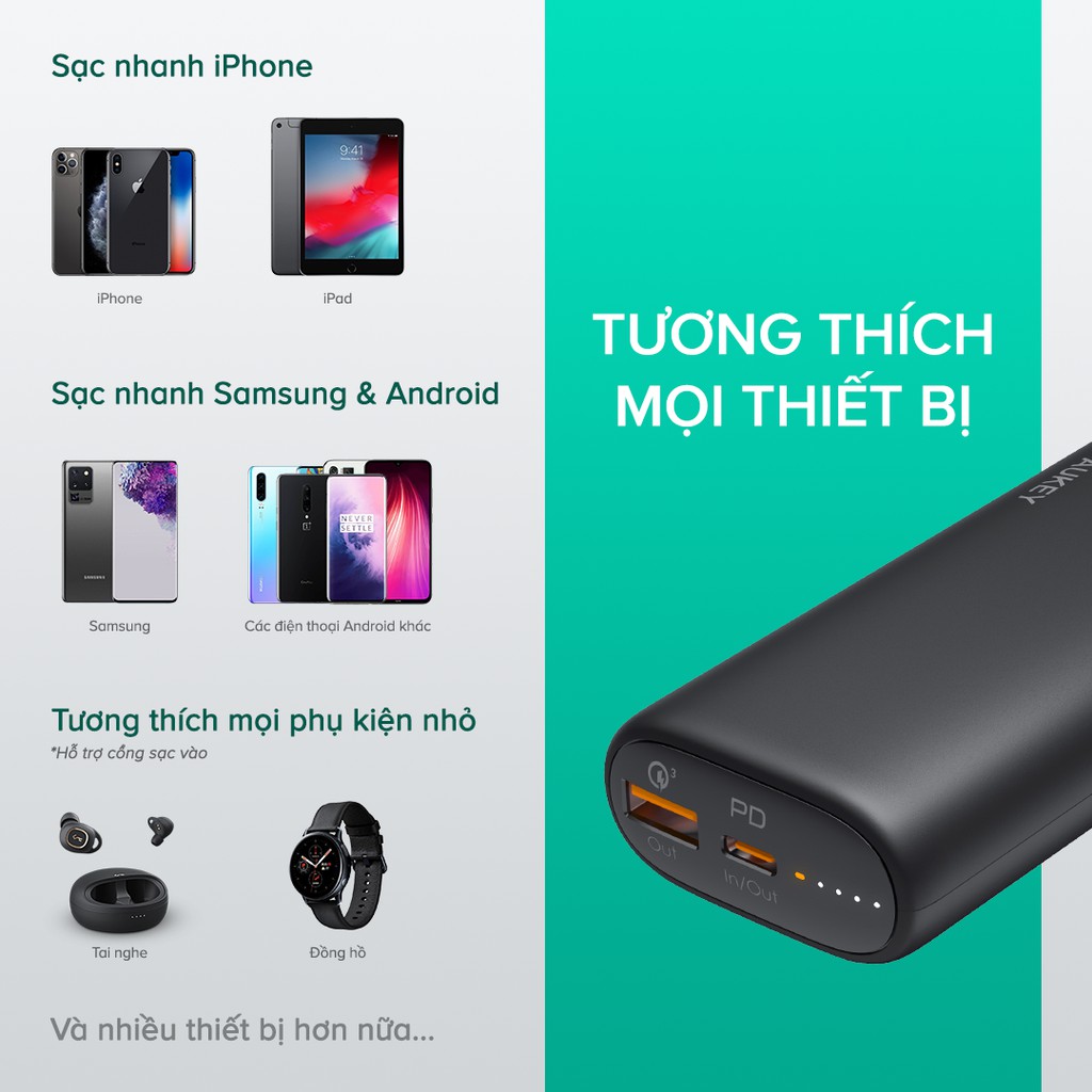 Pin Sạc Aukey PB-Y36 10.000 mAh, Lõi Tesla Bền X7 Lần, Sạc Nhanh 18W | BigBuy360 - bigbuy360.vn