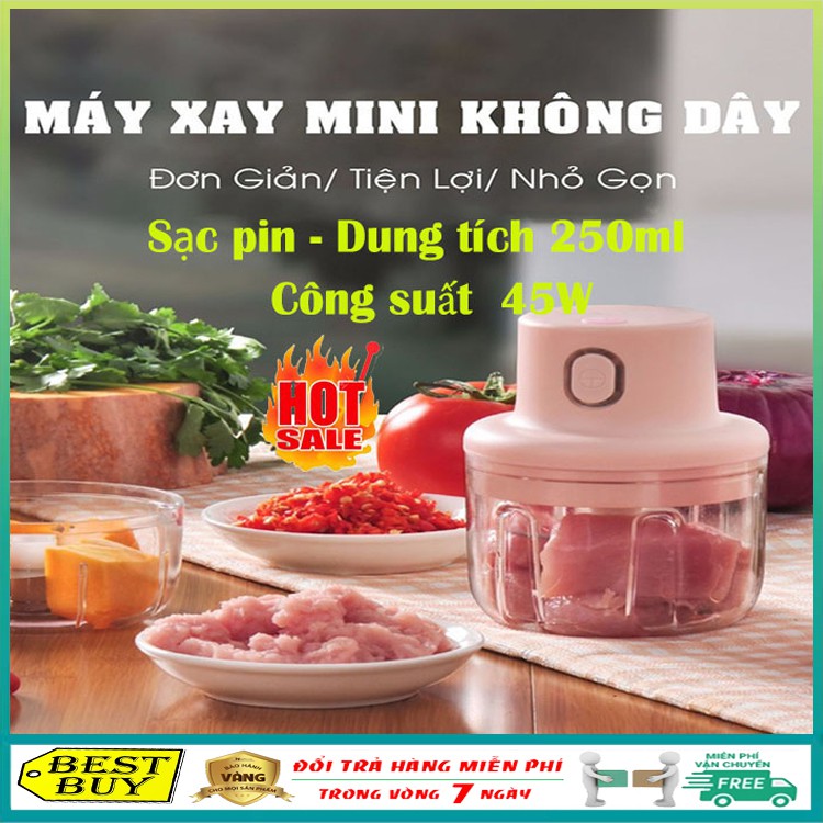 [Freeship] Máy xay mini cầm tay tiện lợi, dung tích 250ml, lưỡi 3 dao hợp kim chống gỉ