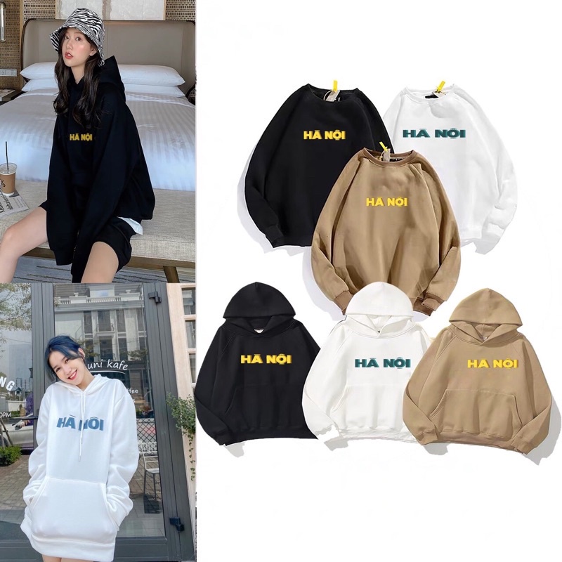 Áo Hoodie chất NỈ in Hà Nội, Sweater Drew , ÁO phom Rộng 100% Cotton Nam Nữ Unisex -In Hình Local Brand - Hàng nhập khẩ