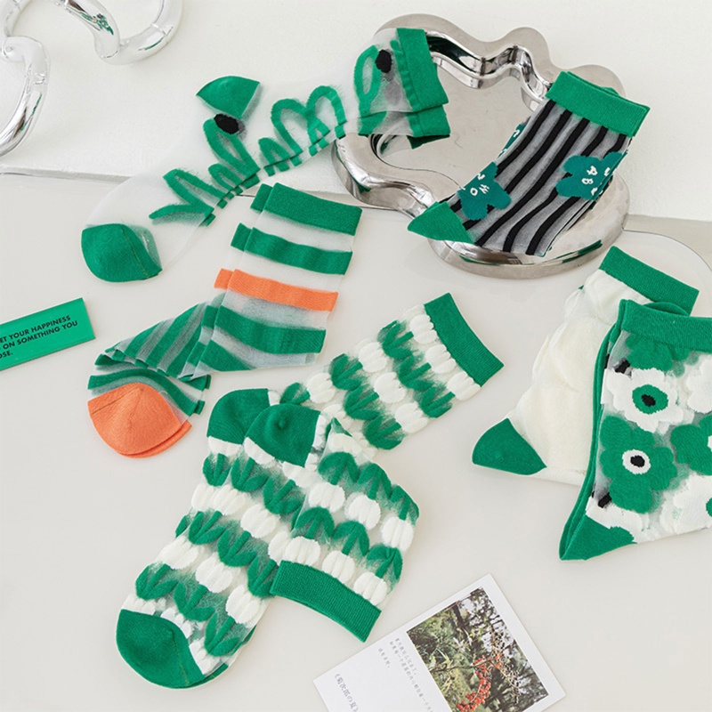 Xixi Đôi Vớ Sợi Thủy Tinh Xuyên Thấu Màu Tương Phản Phong Cách Harajuku Hàn Quốc Cho Nữ