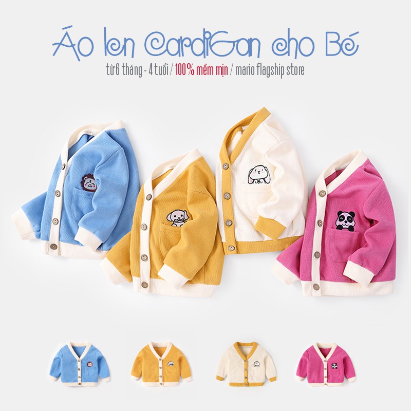 Áo len Cardigan cho bé Mario Store áo khoác len họa tiết đáng yêu hàng xuất khẩu