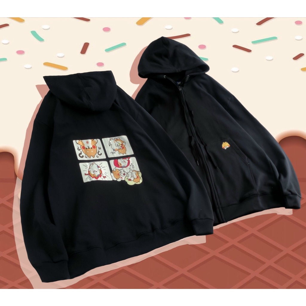 Áo Khoác nỉ lót bông MEANSTORE form rộng có mũ Unisex nam nữ oversize Ulzzang Streetwear Hàn Quốc - Corgi túi