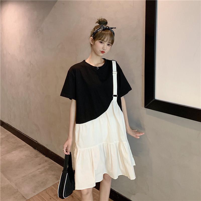 Đầm Giả Hai Mảnh Ghép Màu Tương Phản Thời Trang Mùa Hè Mới 2022 Dành Cho Bạn Nữ Sinh