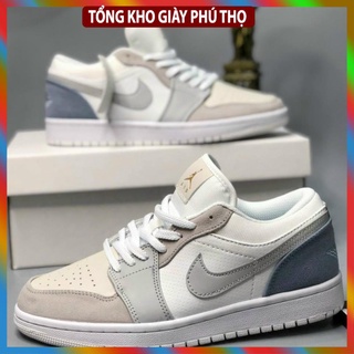 Giày thể thao Jordan 1 xám xanh paris, Giày JD1 màu xám xanh cổ thấp nam nữ Full Box Bill