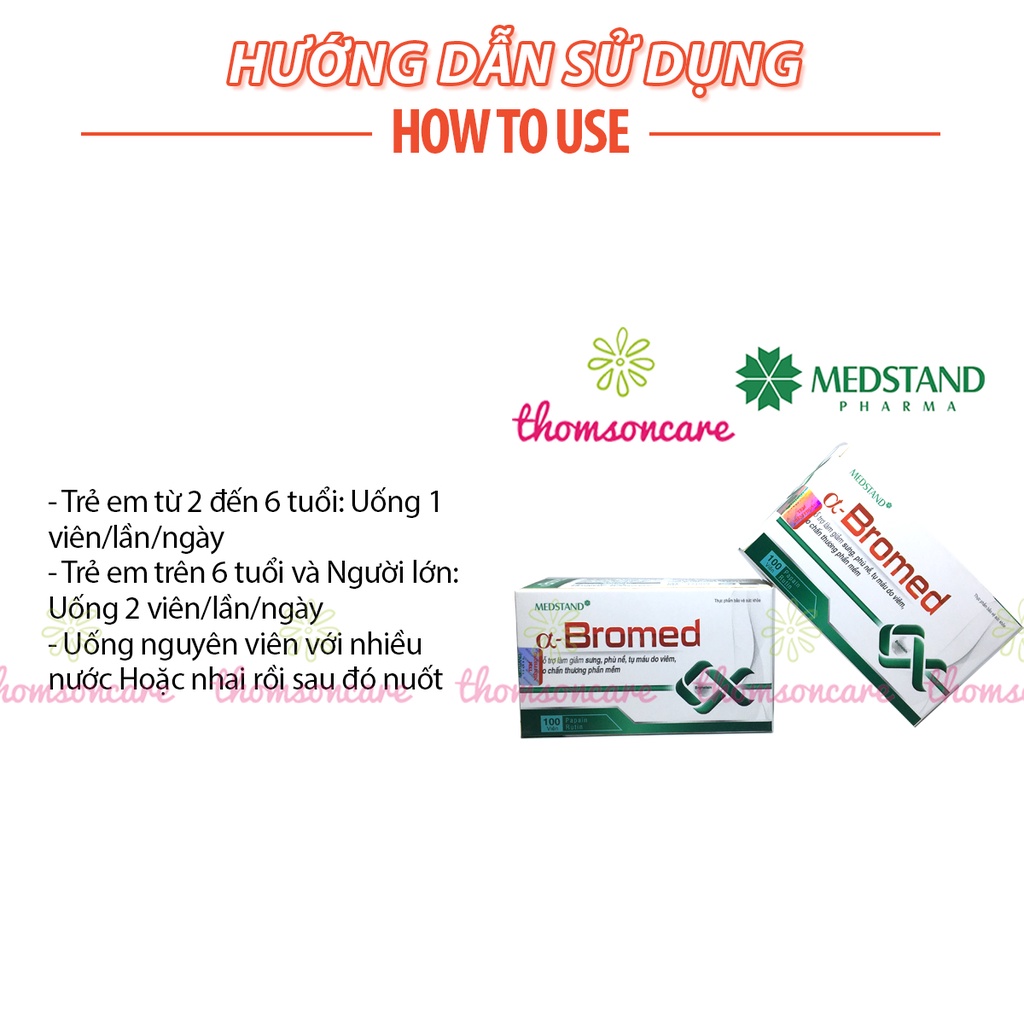Hỗ trợ giảm sưng, tụ máu, bầm tím do chấn thương A Bromed Alpha Choay từ thảo dược Hộp 100 viên có thêm Rutin C