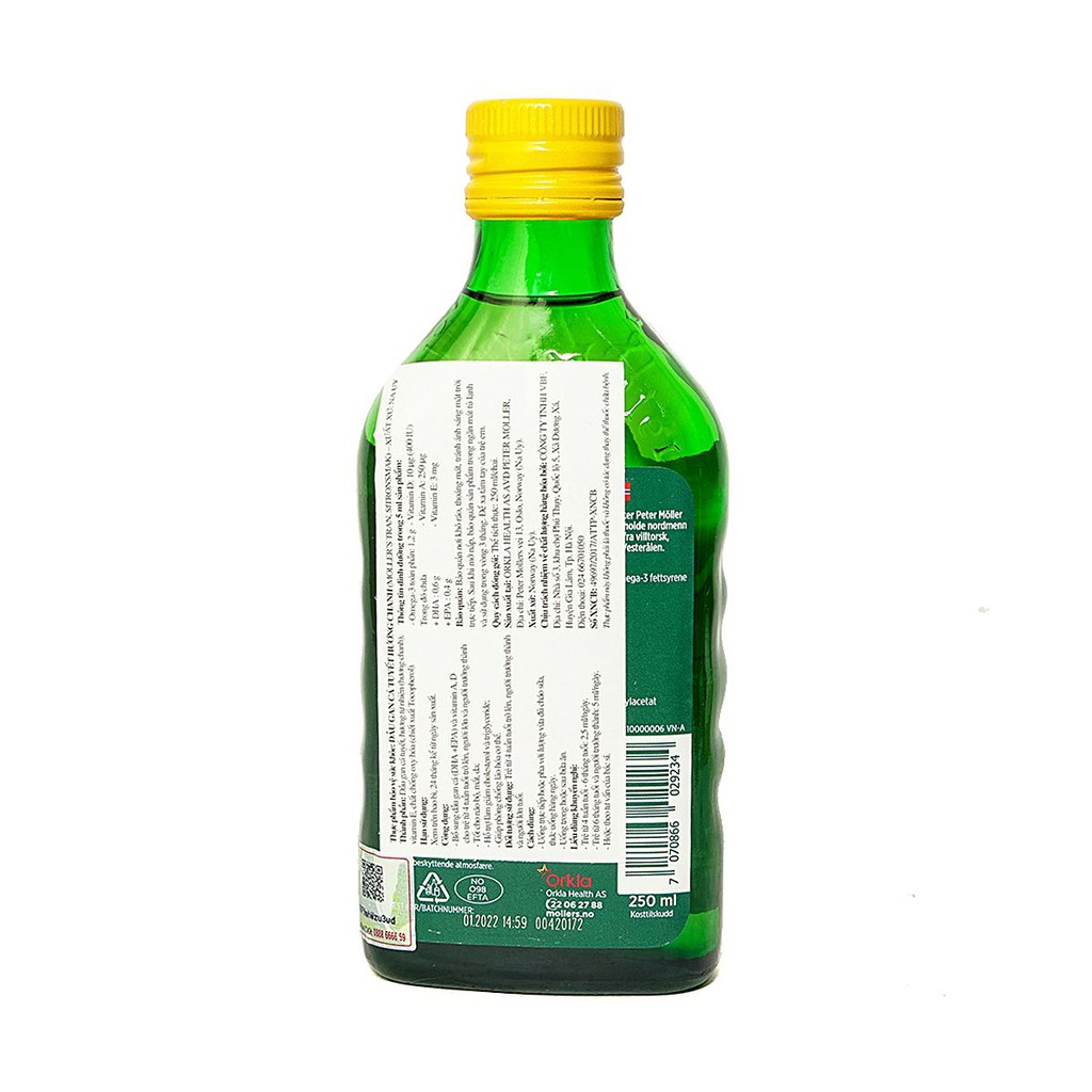 Dầu gan cá tuyết Mollers tran -Bổ sung dầu gan cá (DHA + EPA) và vitamin A, D,  Tốt cho não bô, mắt, da