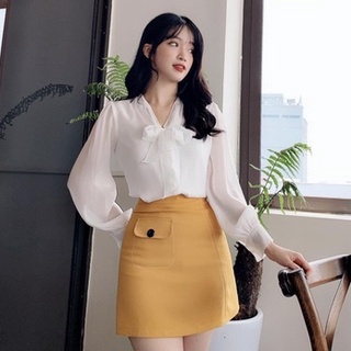ÁO SƠ MI NỮ VOAN LỤA TRẮNG THẮT NƠ UTARA