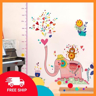 ⚡️𝗙𝗥𝗘𝗘𝗦𝗛𝗜𝗣⚡️ Decal dán tường Thước đo chiều cao voi hồng