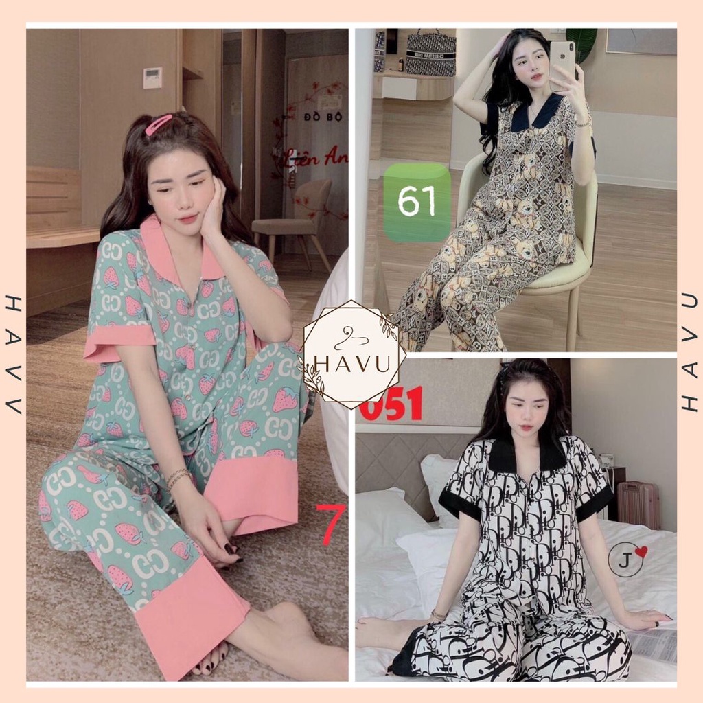 Bộ pijama cổ sen dễ thương nhiều màu - Bộ đồ ngủ mặc nhà thiết kế nhiều hoạ tiết