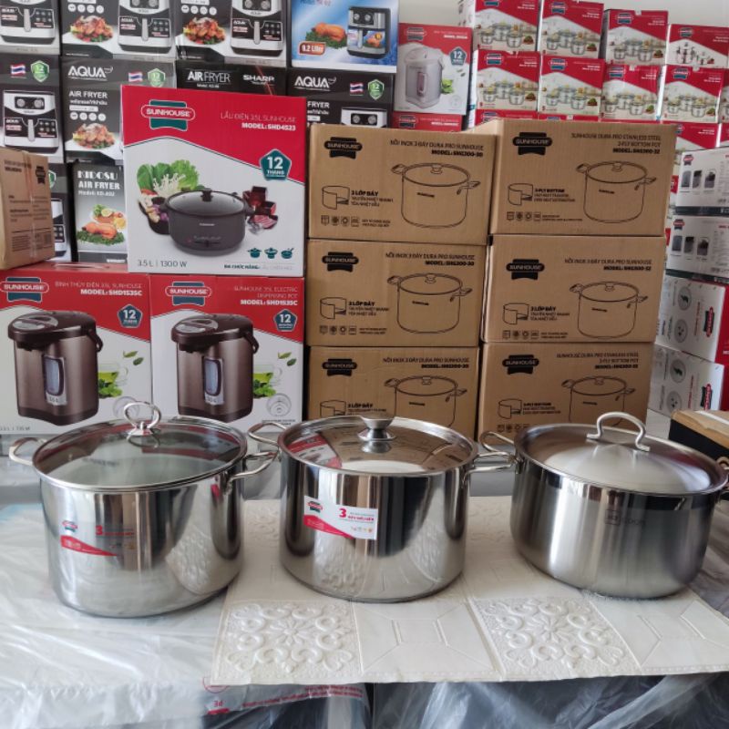NỒI LUỘC GÀ INOX 3 ĐÁY SUNHOUSE size 28,30,32,NỒI HT COOK 1 đáy SIZE 28,32cm hàng chính hãng giá tốt
