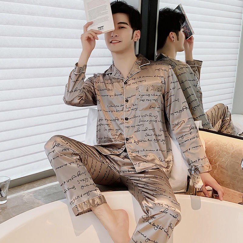 Bộ Đồ Ngủ Pijama Dài Tay Bằng Lụa Lạnh Thời Trang Cho Nam