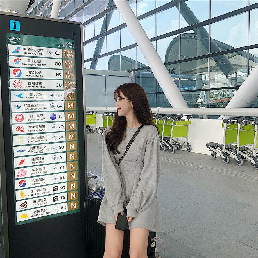 Đầm midi Chữ A Tay Dài Thời Trang Hàn Quốc Cho Nữ