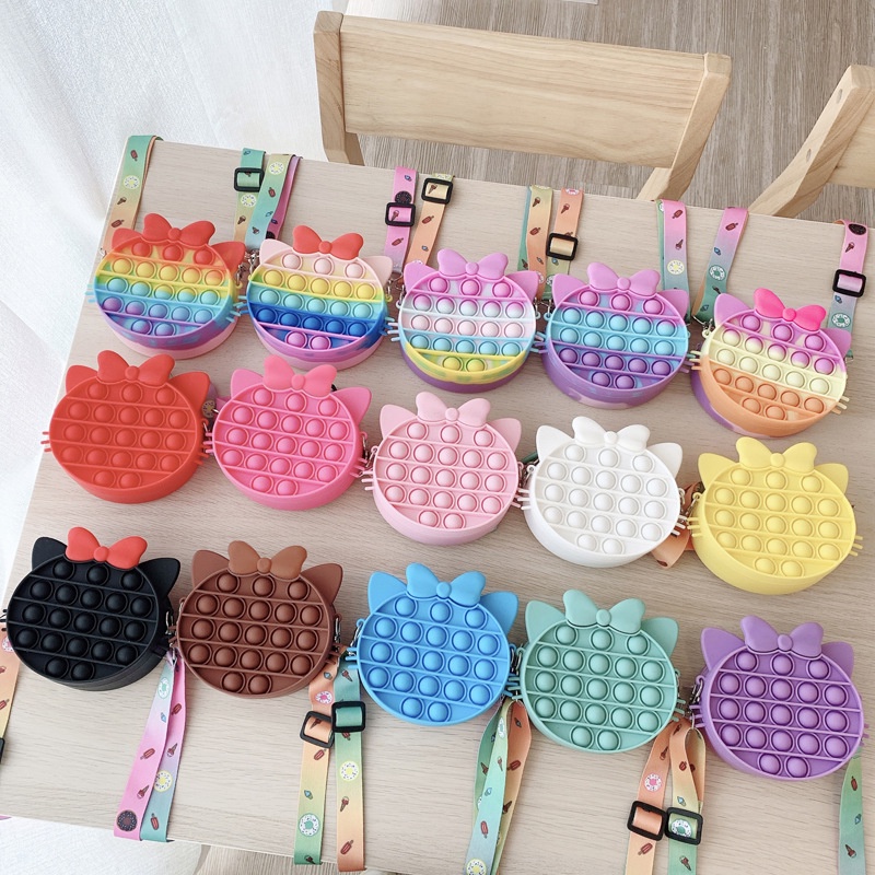 Ready Stock Push Pop It Con kỳ lân Túi đeo Đẩy bong bóng Đồ chơi đồ chơi giảm căng thẳng Fidget túi thời trang