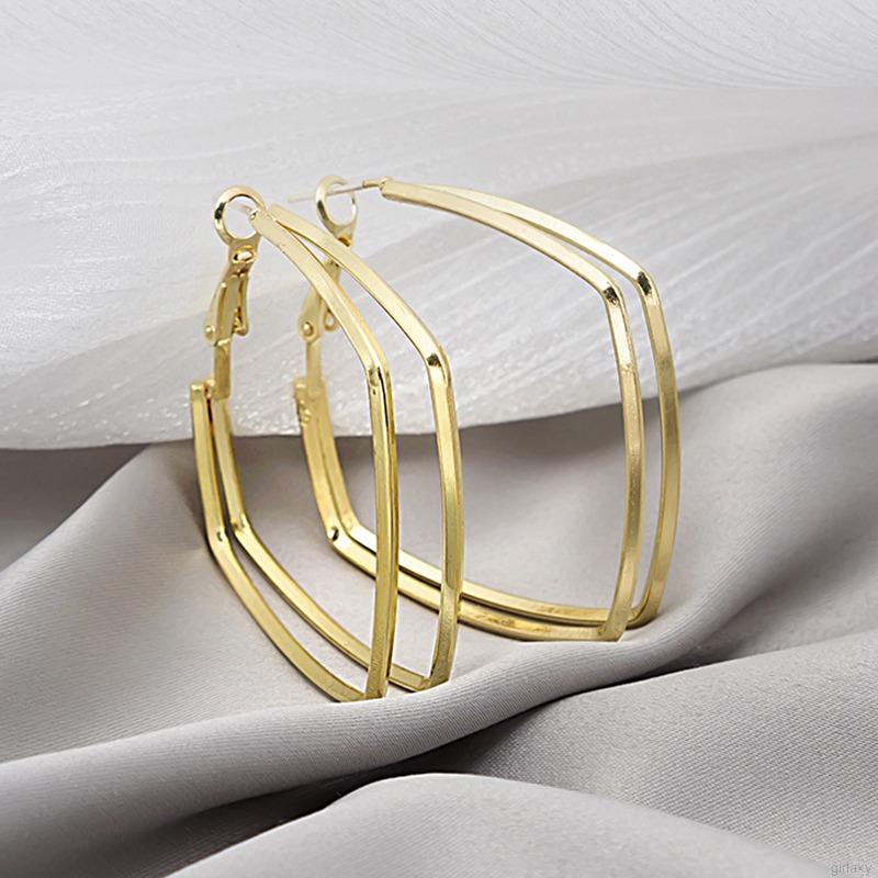 Khuyên tai kim loại hai lớp hình vuông đính đá phong cách hàn quốc