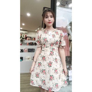Hình thật đầm voan ren thêu cao cấp