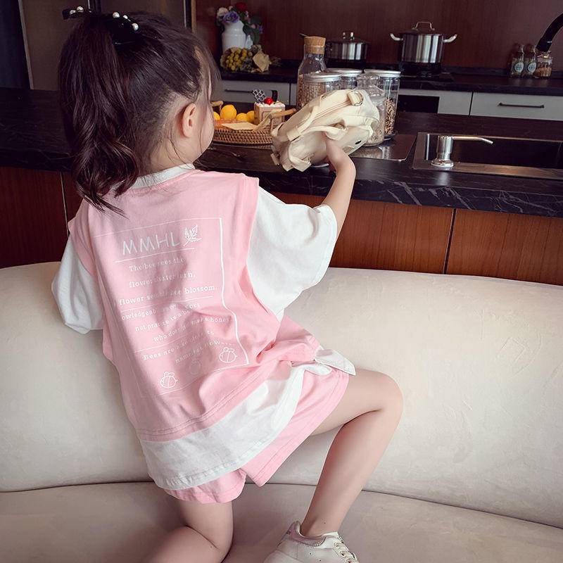 Áo Thun Tay Ngắn Giả Hai Mảnh Dáng Rộng Vải Cotton Thời Trang Xuân Thu Cho Bé Gái