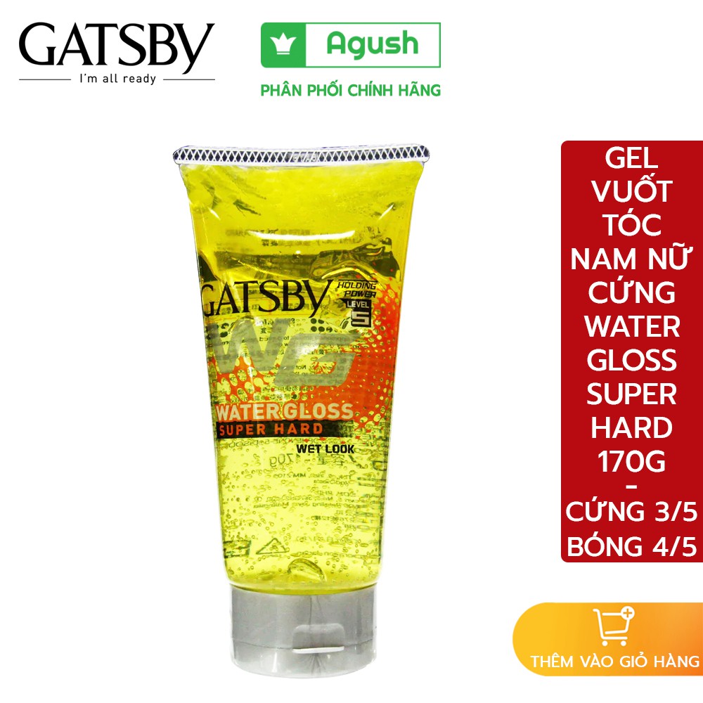 Gel mềm vuốt giữ nếp tóc nam cứng Gatsby Hair Gel Water Super Hard 170g thế hệ mới vuốt bóng mượt tóc khô chính hãng