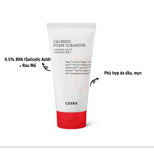 Sữa Rửa Mặt Tạo Bọt Chiết Xuất Rau Má và 0.5% BHA COSRX AC Collection Calming Foam Cleanser 50ml+150ml