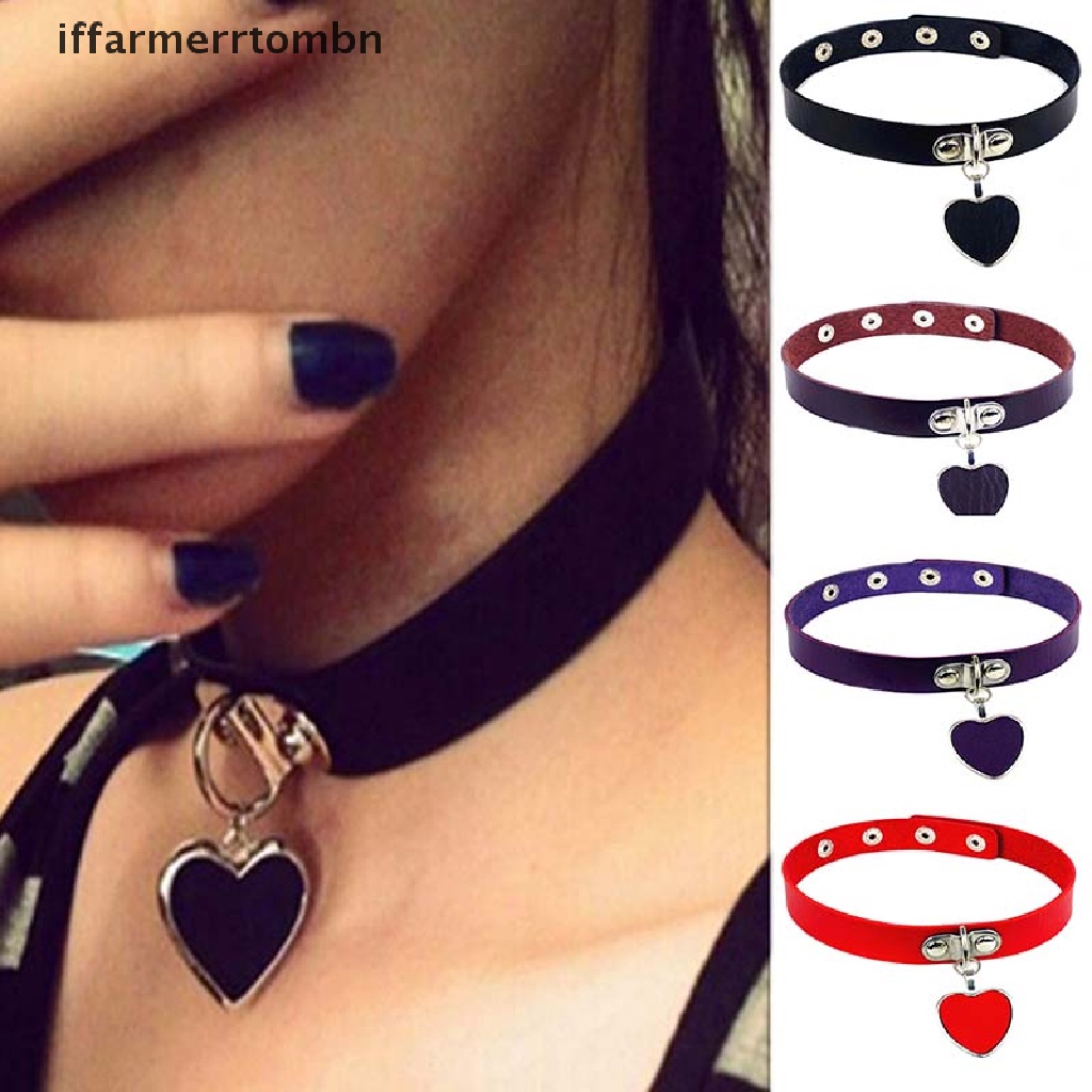 {iffarmerrtombn} Punk Gothic Women Love Heart Faux Leather Choker Collar Necklace Fashion hye