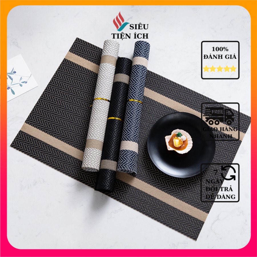 Tấm lót bàn ăn chống trượt chống thấm nước, thảm lót bàn ăn cách nhiệt sọc phong cách Châu Âu PVC L03
