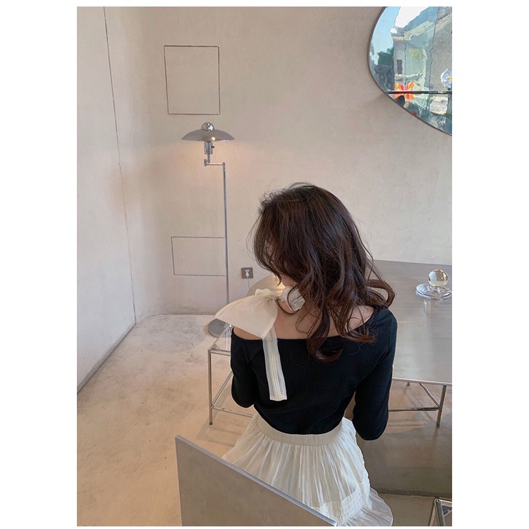 Áo Thun Tay DàI Hở Vai Có ThắT Nơ QuyếN Rũ MớI