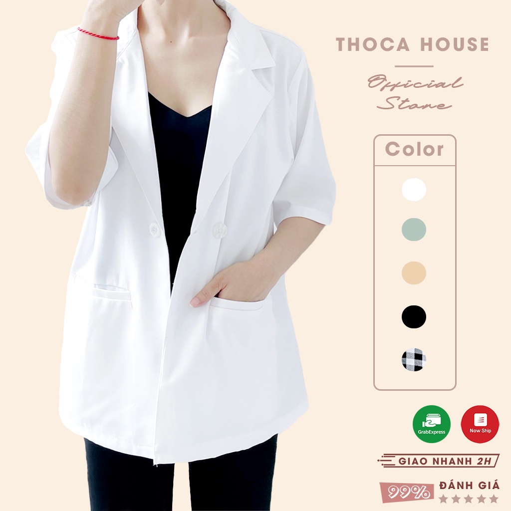 Áo khoác blazer vest tay ngắn túi nhiều màu THOCA HOUSE thoáng mát, thoải mái cho thời tiết nóng