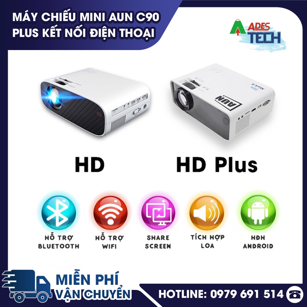 Máy chiếu mini AUN C90 Plus Kết nối điện thoại - BẢO HÀNH 12 THÁNG