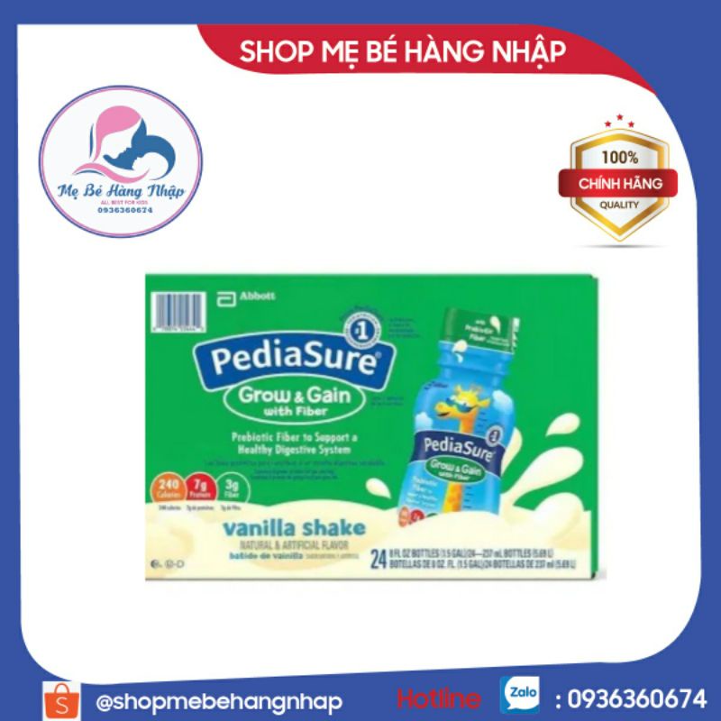 Combo 6 chai Sữa Pediasure nước Vani DHA Fiber hộp 237ml Mỹ Date mới